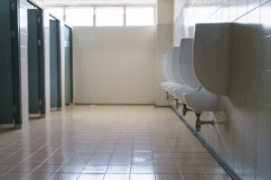Row of clean urinal in outdoor men public toilet