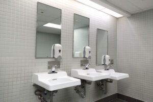 Clean new public toilet room empty